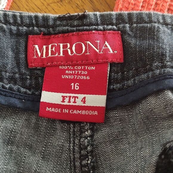 Merona Womens Cotton Cargo Pockets Fit 4  Dark Denim Blue Jean Capris Sz 16 - Picture 5 of 6